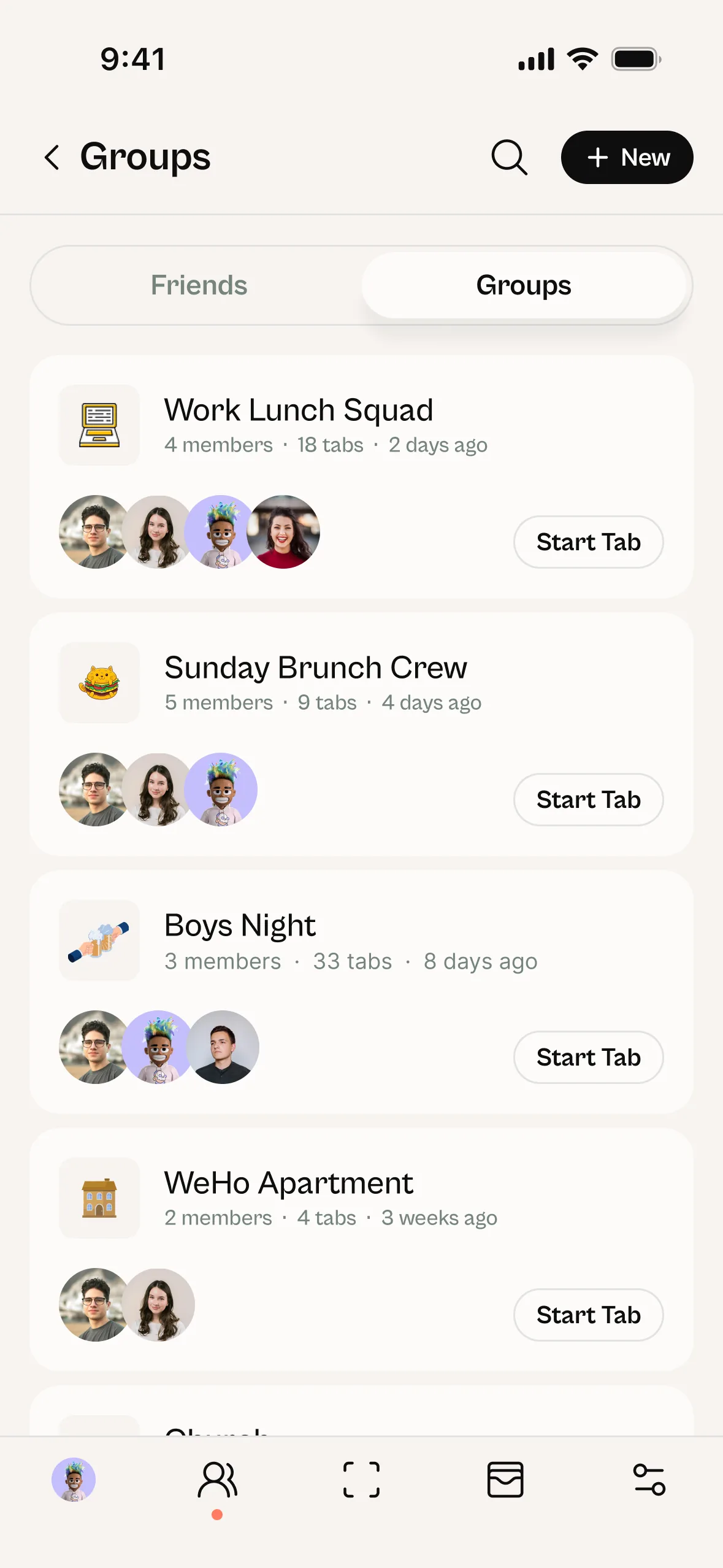 Tabby groups screen